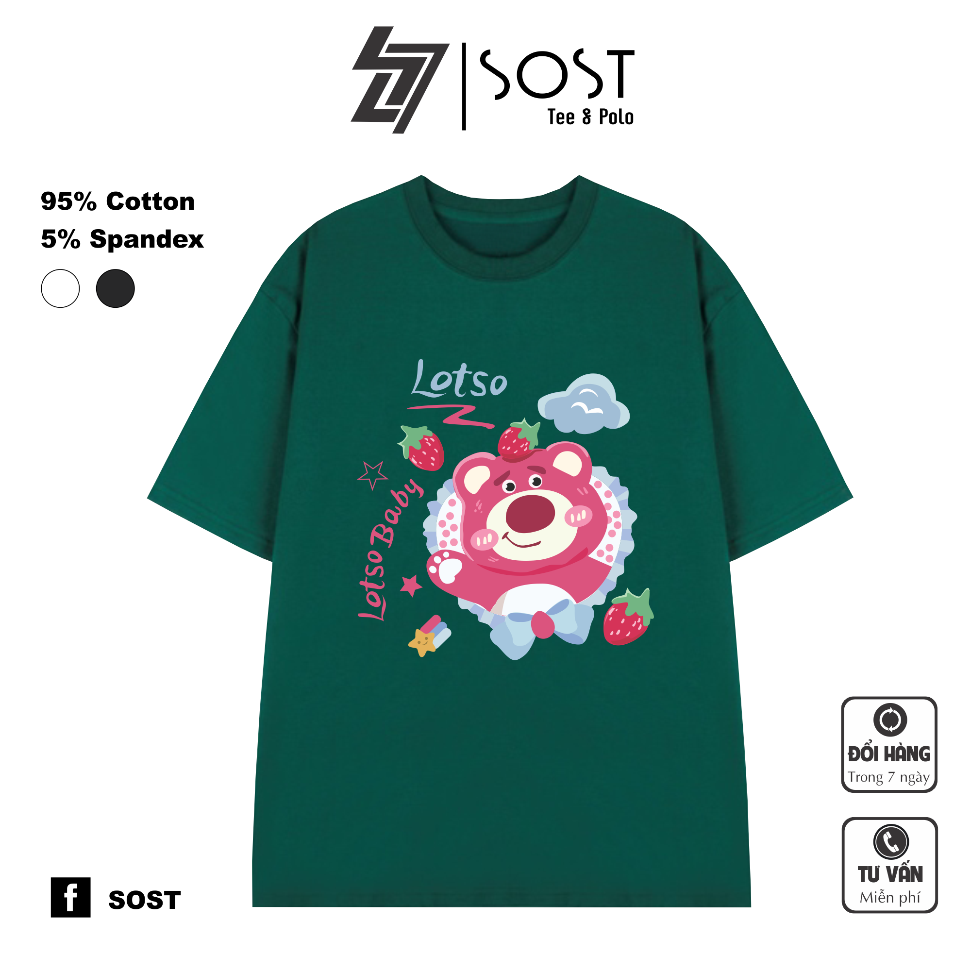 Áo Thun Sost Gấu Lotso Baby Unisex Nam Nữ Chất Cotton Cao Cấp Thoáng Mát