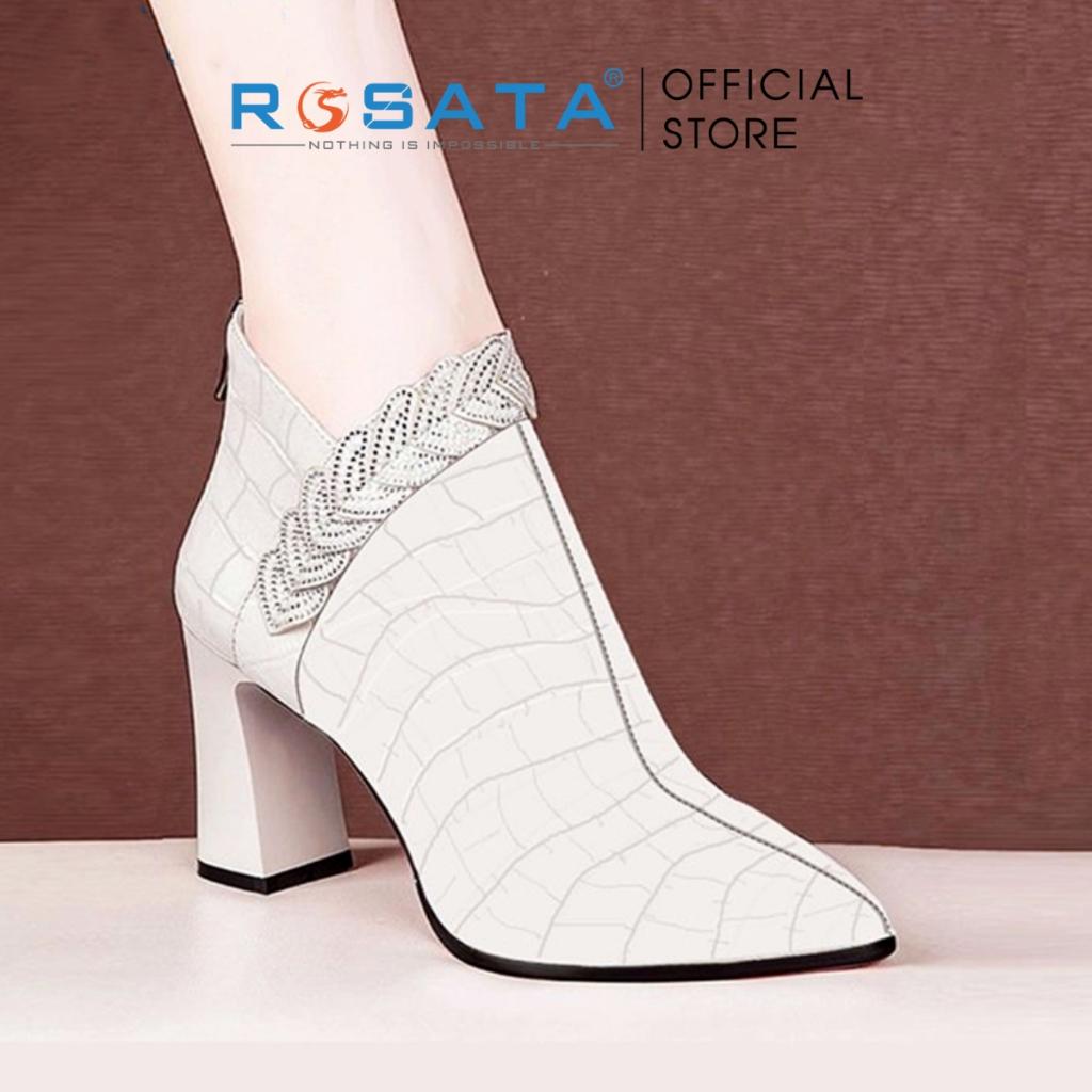 Giày boot ROSATA RO445 bốt nữ cổ cao, đế cao 8 phân thời trang hàn quốc cao cấp da Pu loại 1 mềm mại khóa kéo - Đen