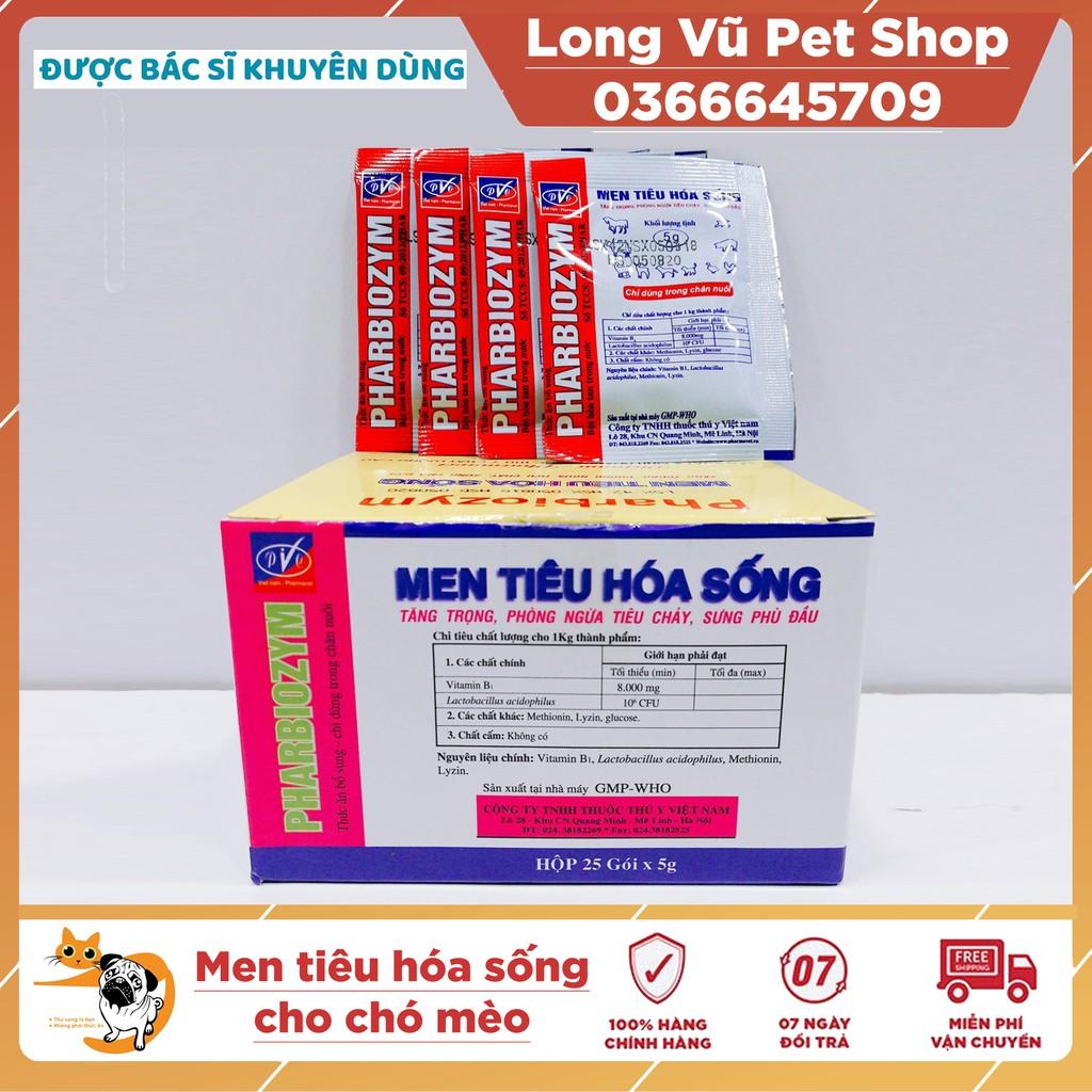 Hộp 25 gói Men hỗ trợ tiêu hóa Pharbiozym 5g cho chó mèo, phòng ngừa tiêu chảy