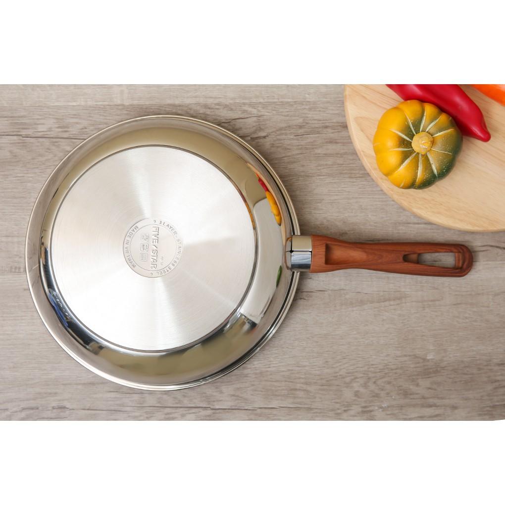 Chảo chống dính 3 đáy bếp từ inox 304 FIVESTAR quai gỗ cách nhiệt , tặng 5 muỗng