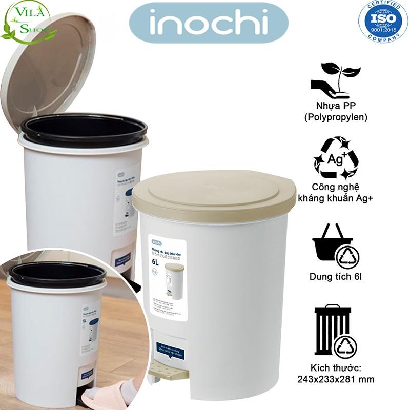 Thùng Đựng Rác, Thùng Rác Nhựa Đạp Chân Có Lõi 15 Lít Nắp Đậy Chữ Nhật Inochi Tiêu Chuẩn Xuất Nhật - Châu Âu - EU