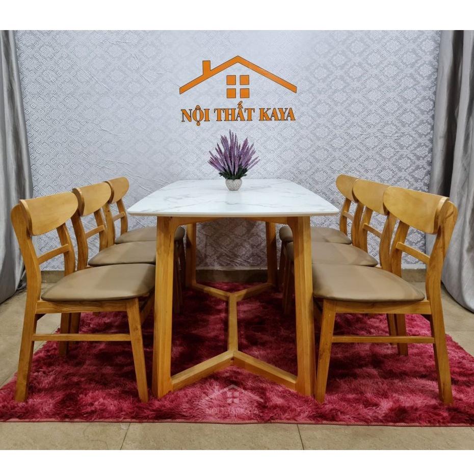 Bộ bàn mặt đá chân M 6 ghế Lunar 1m6 Mặt bàn đá với nguyên liệu được nhập khẩu từ Malaysia công nghệ Ý