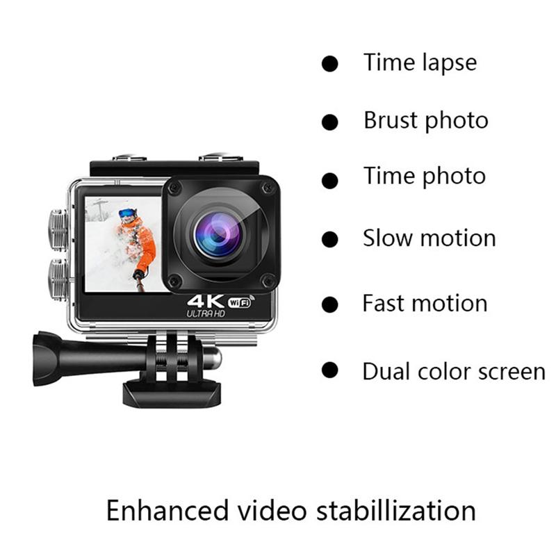 Camera Hành Động Wifi 4K 60FPS Camera DV Chống Rung Màn Hình Kép Góc Rộng 170° Camera Thể Thao Chống Nước 30M