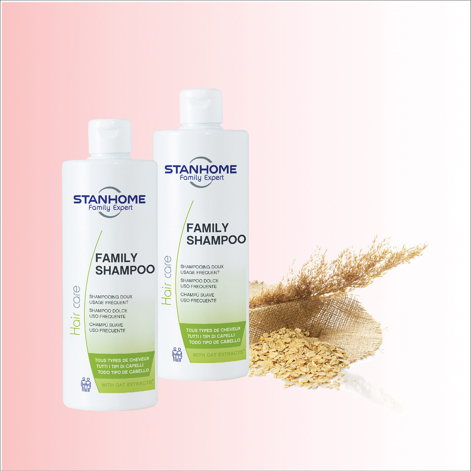 Combo 2 Dầu Gội Không Xà Phòng, Ph5 Với Tinh Chất Yến Mạch Family Shampoo Stanhome 400ml/chai- mẫu mới