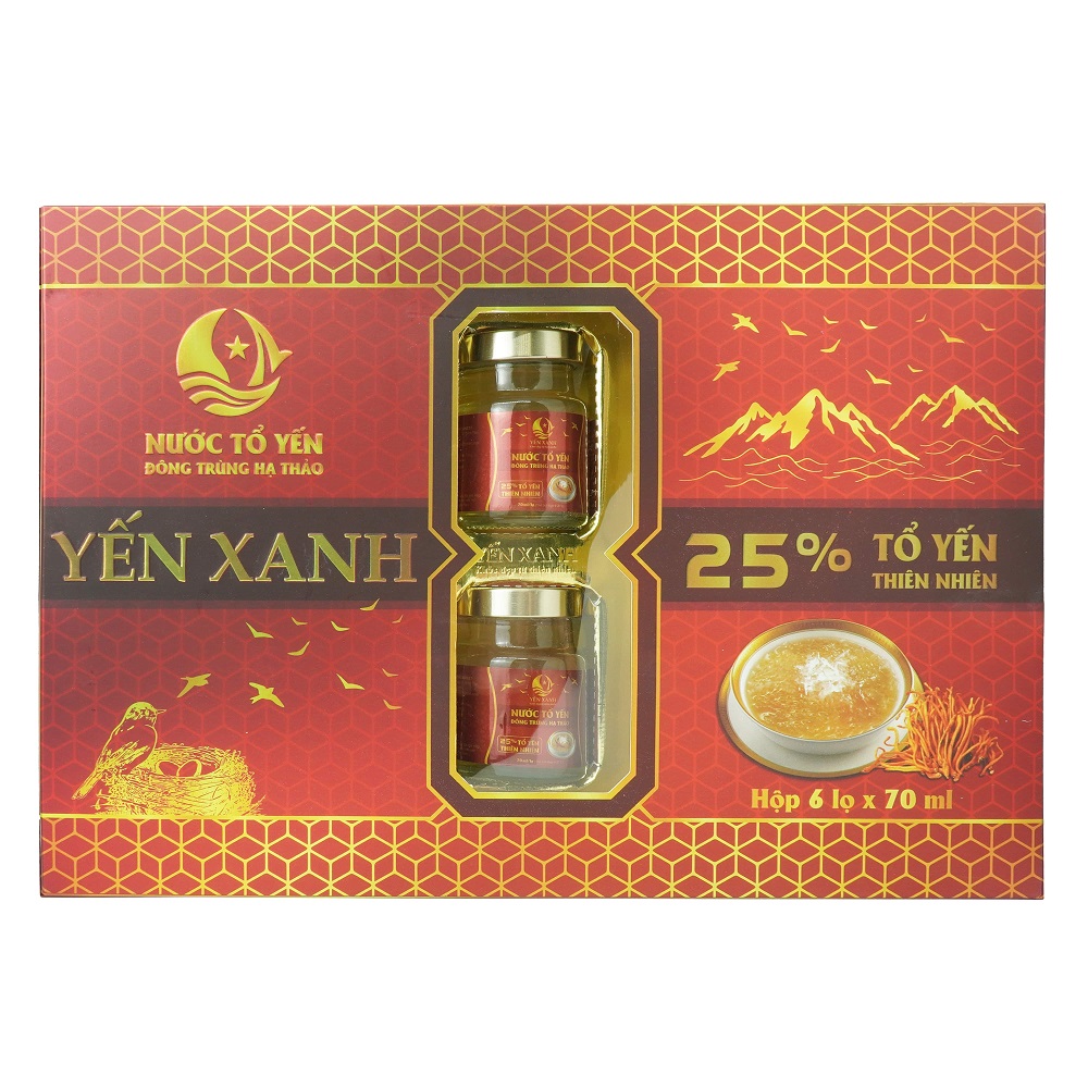 TỔ YẾN CHƯNG ĐÔNG TRÙNG HẠ THẢO - YẾN XANH (25% TỔ YẾN) - HỘP 6 LỌ