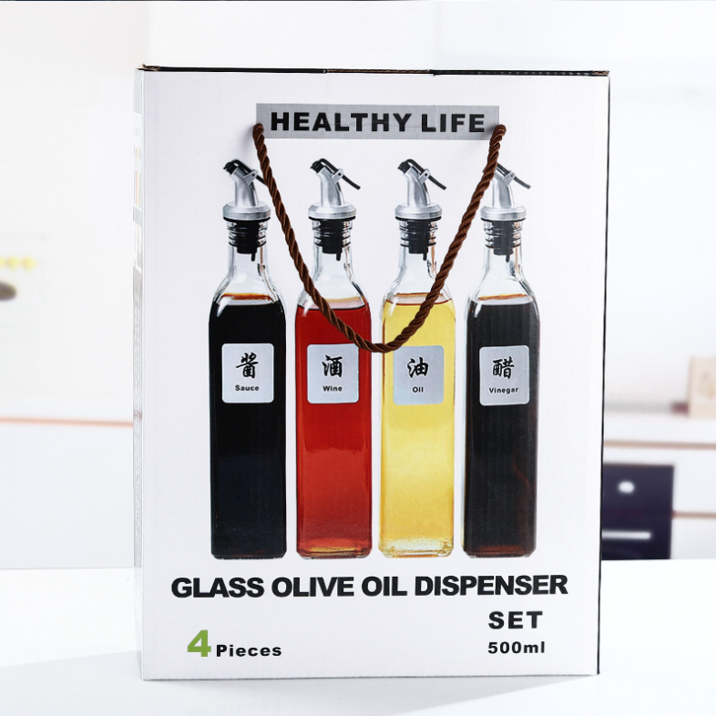 Bộ 4 chai thủy tinh đựng gia vị nhà bếp Set 500ml Glass Olive Oil Vinegar Dispenser Pourer Bottle