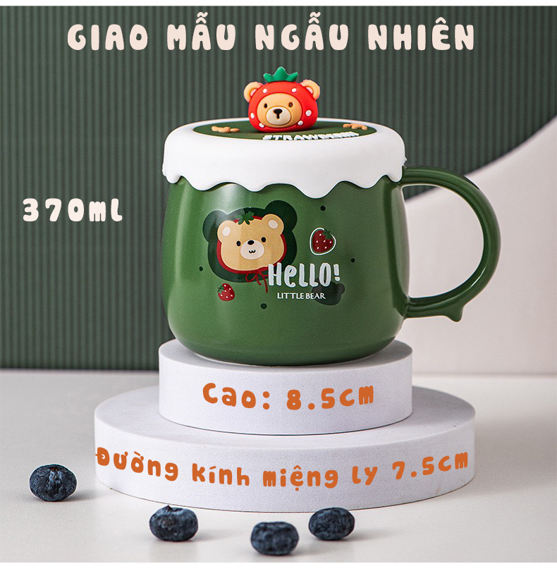 Ly sứ Gấu Dâu kèm nắp silicon siêu CUTE