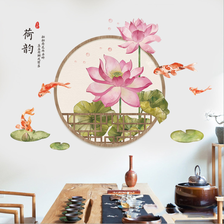 Decal dán tường Hoa sen 11 thủy mặc trang trí nhà cửa siêu đẹp, sáng tạo