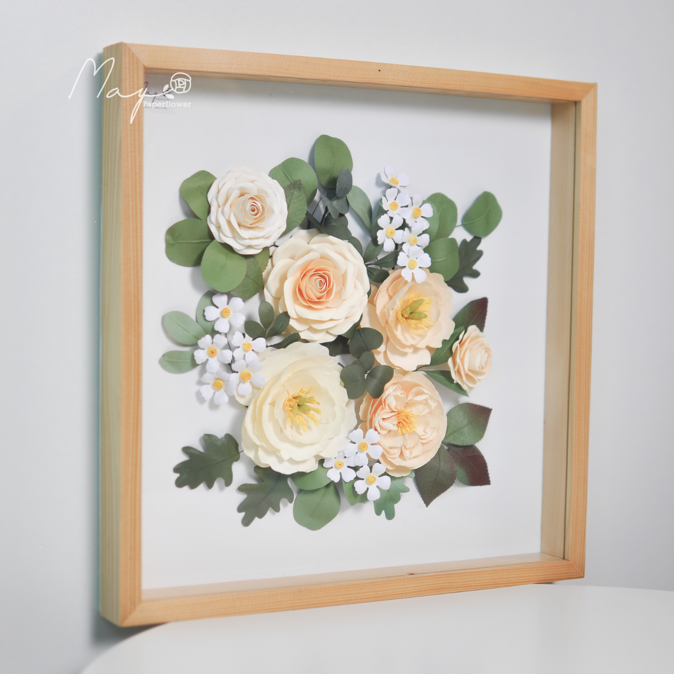 Tranh hoa giấy handmade trang trí cao cấp SNAPSHOT NẮNG MÙA ĐÔNG 40x40 cm - Maypaperflower Hoa giấy nghệ thuật