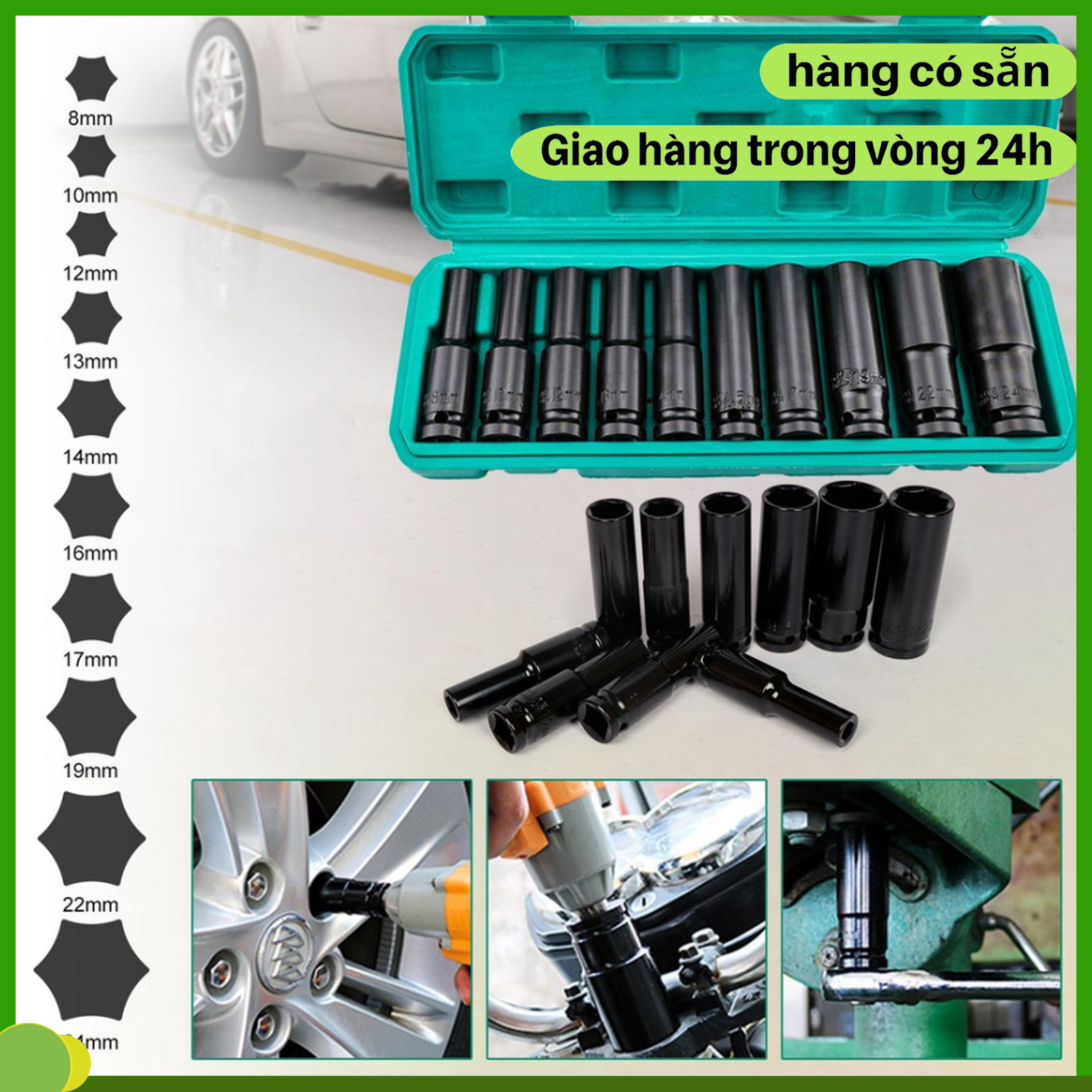 Bộ Khẩu Mở Ốc 1/2 8-24mm Dài 78mm Vặn Bulong , Đầu Bulong