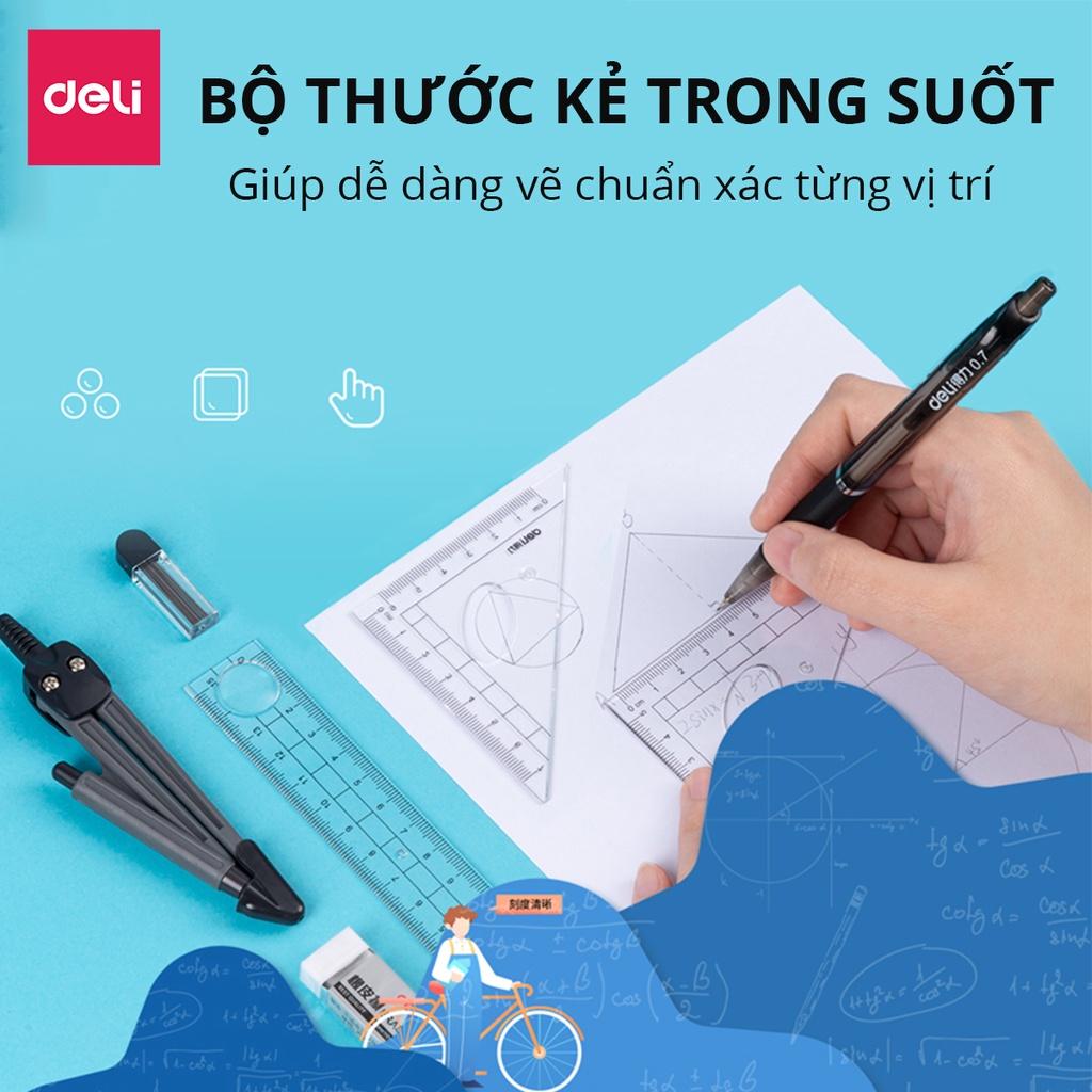 Set 8 Món Bộ Thước Kẻ Compa Eke Thước Đo Độ Tẩy Bút Chì Chuyên Dụng Cụ Học Tập Cho Học Sinh Deli - Đồ Dung Học Tập - 9591