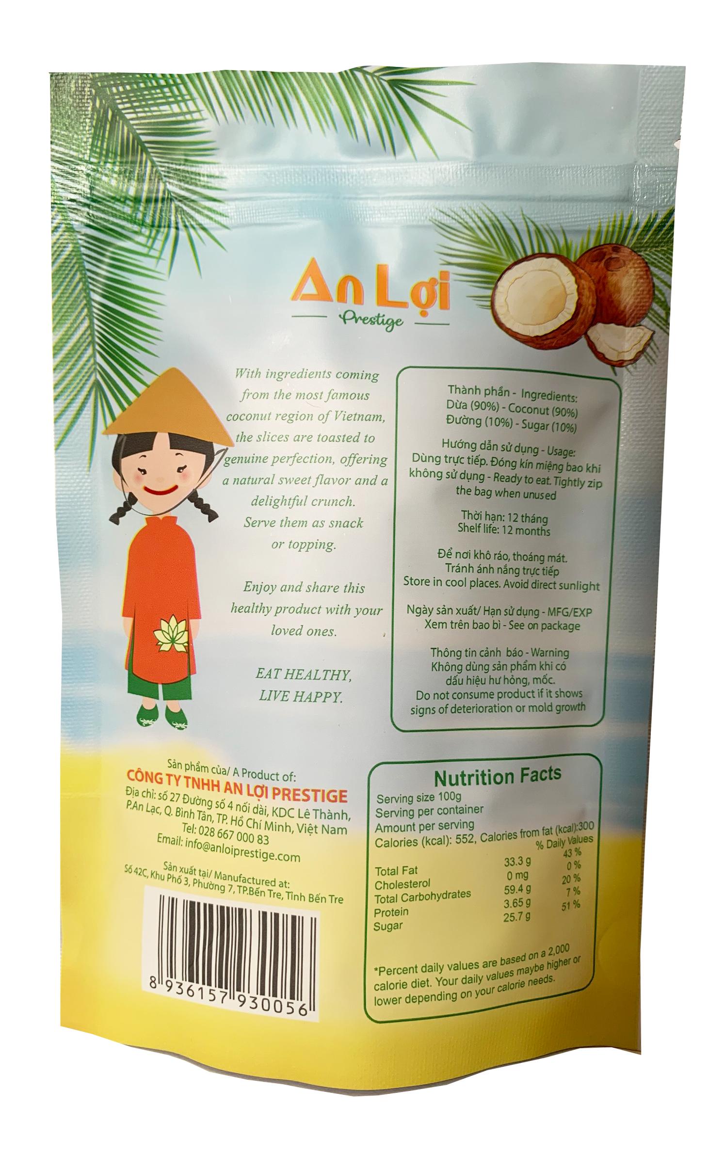 LÔ 2 gói DỪA SẤY GIÒN AN LỢI CRUNCHY COCONUT CHIPS