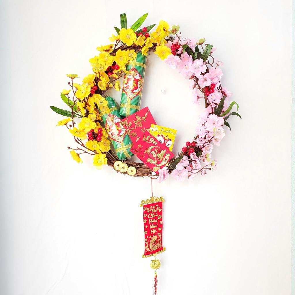 Vòng hoa mai đào trang trí tết mẫu H20 đường kính 40cm