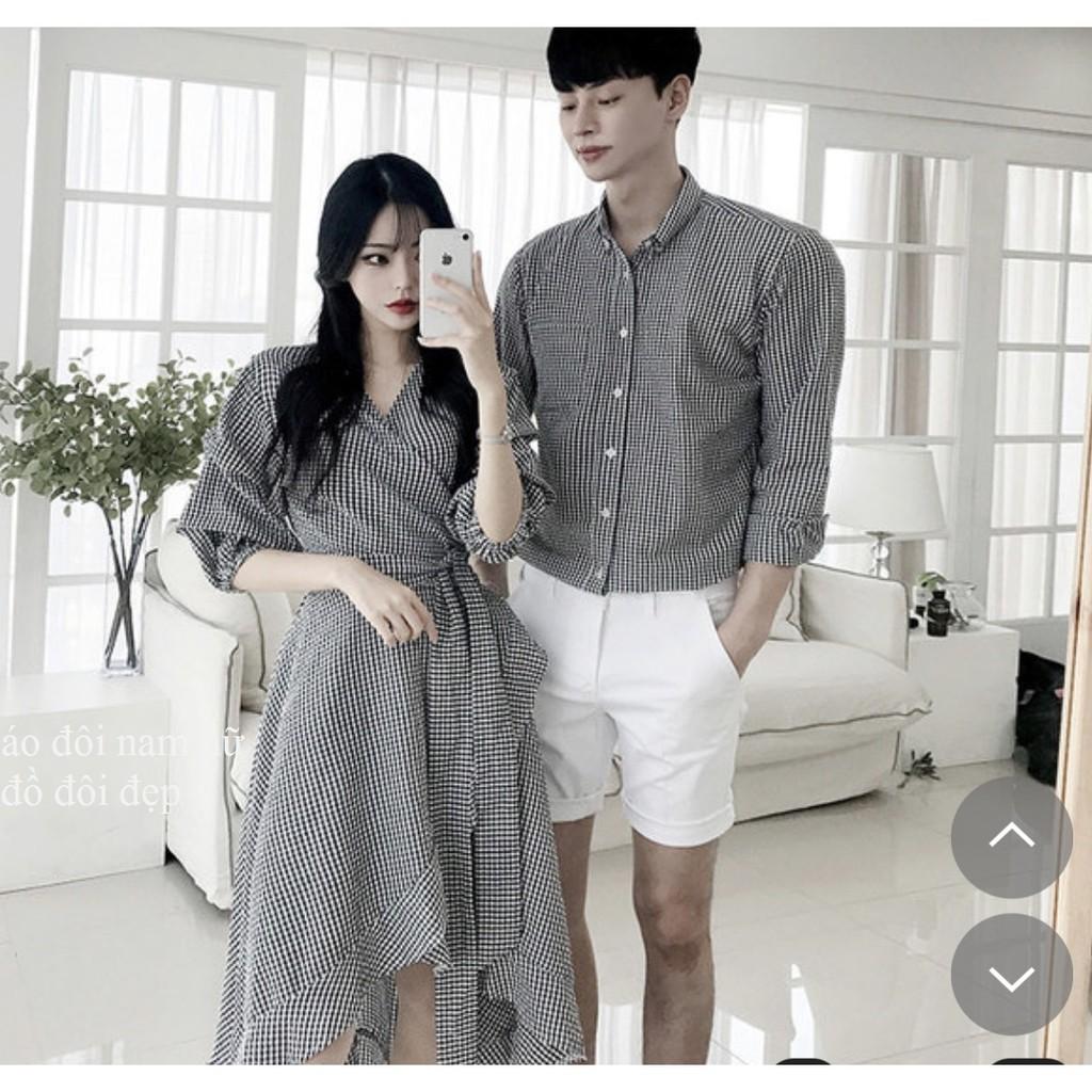 Set Váy nữ sơ mi nam đôi Hàn Quốc Couple AV28