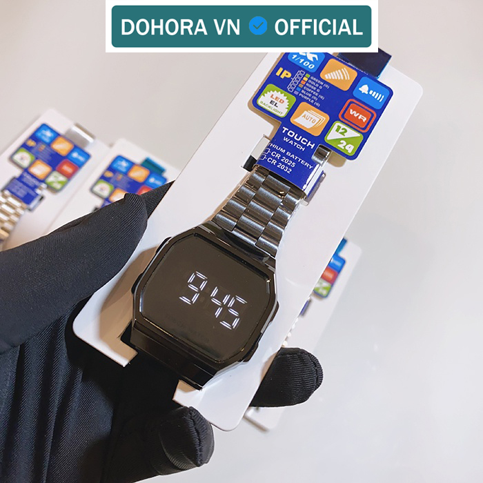 Đồng hồ đeo tay nam, nữ DOHORA VN 91 Tráng gương màn hình LED cảm ứng cao cấp, dây thép sang trọng máy pin chống nước khóa cài tiện lợi cho học sinh cute kính tráng sapphire - Hàng nhập khẩu