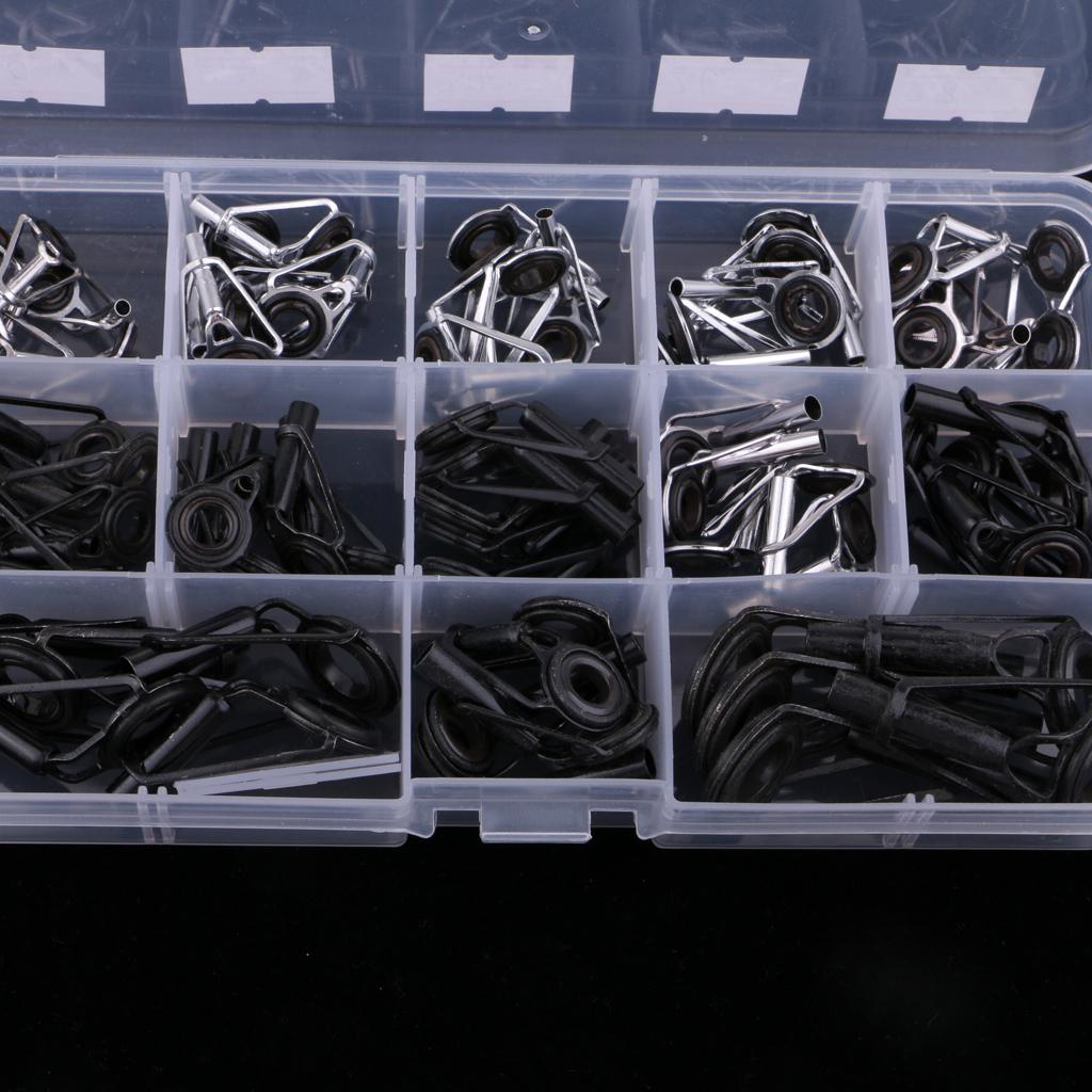 65Pcs Metal Fishing Rod Guides Ring Rod Repair Kit DIY Tips Rings