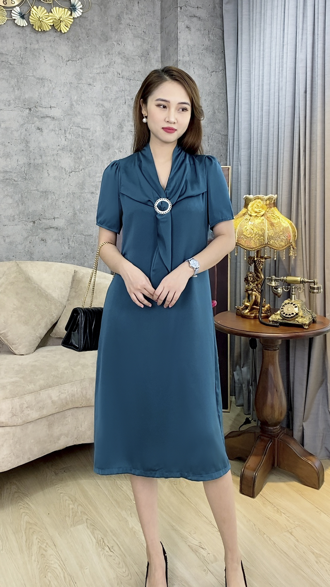 Đầm Trung Niên [ Linh Trà ] (TM 526) Trẻ Trung Trang Nhã Thanh Lịch Đi Làm Đi Tiệc Cho Bà Cho Mẹ U40