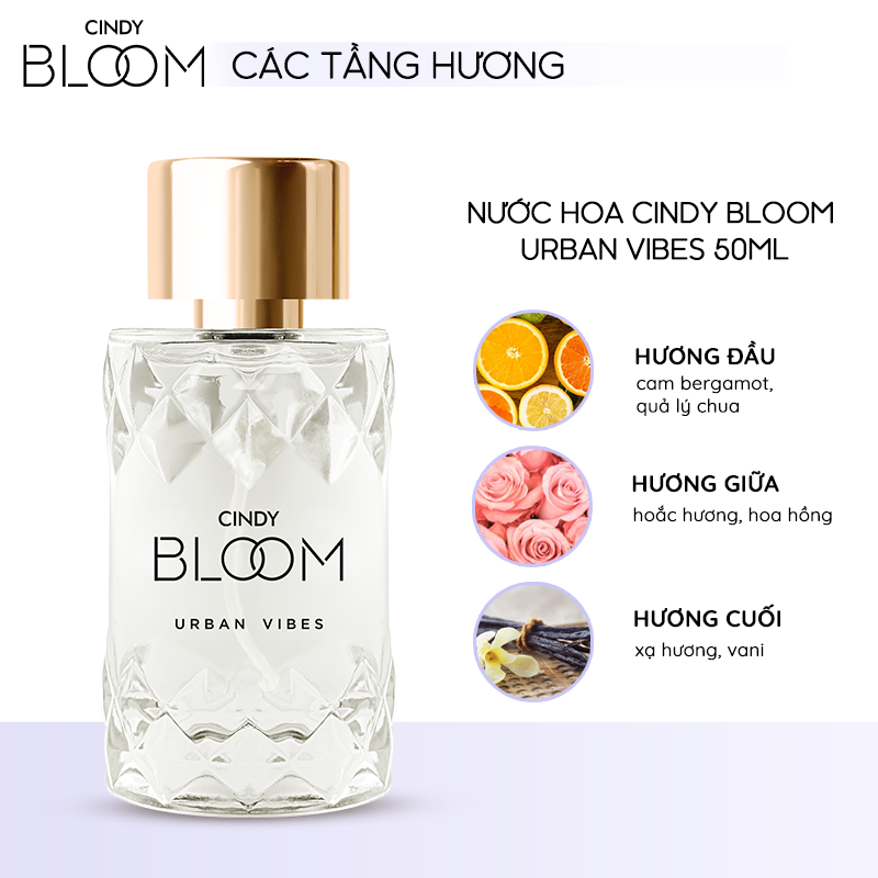 Combo Nước hoa cho nữ Cindy Bloom Aroma Flower ngọt ngào nữ tính + Urban Vibes tự tin cuốn hút 50ml/chai chính hãng