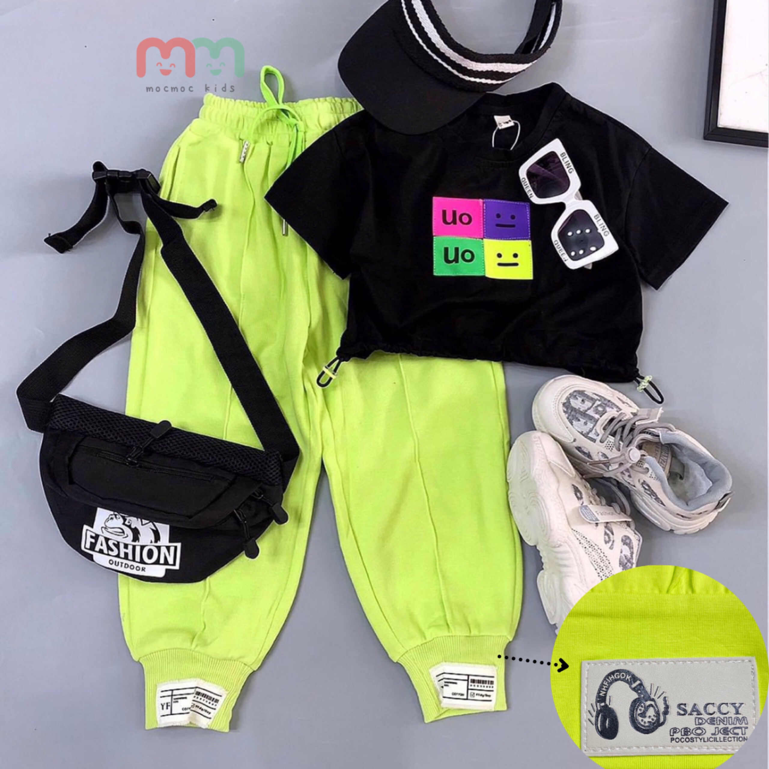 Set đồ thể thao bé gái, đồ tập nhảy bé gái, áo croptop quần jogger, THUN COTTON chính phẩm loại 1, mềm mịn co dãn cho bé 12kg đến 22kg