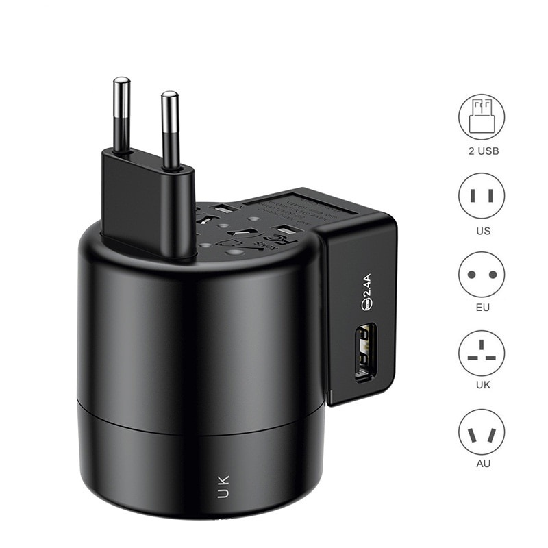 Cóc củ sạc nhanh 2.4A đa năng trang bị 2 cổng USB hiệu Baseus Travel HPK-01 hỗ trợ nhiều loại ổ cắm tiêu chuẩn Quốc tế - Hàng nhập khẩu