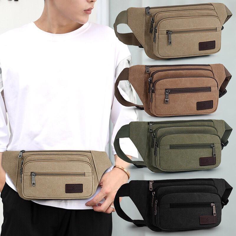 Túi bao tử đeo chéo, đeo thắt lưng vải canvas thời trang nam T73
