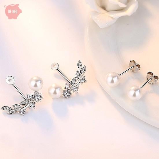 Bông tai ngọc đôi nạm đá nhân tạo chiếc lá BHBT126
