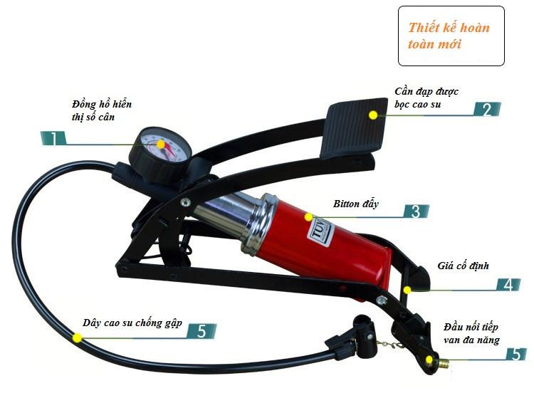 Bơm Đạp Chân Xe Máy Xe Đạp Vouller Bóng Loại 1 Pitton - Hàng Chính Hãng