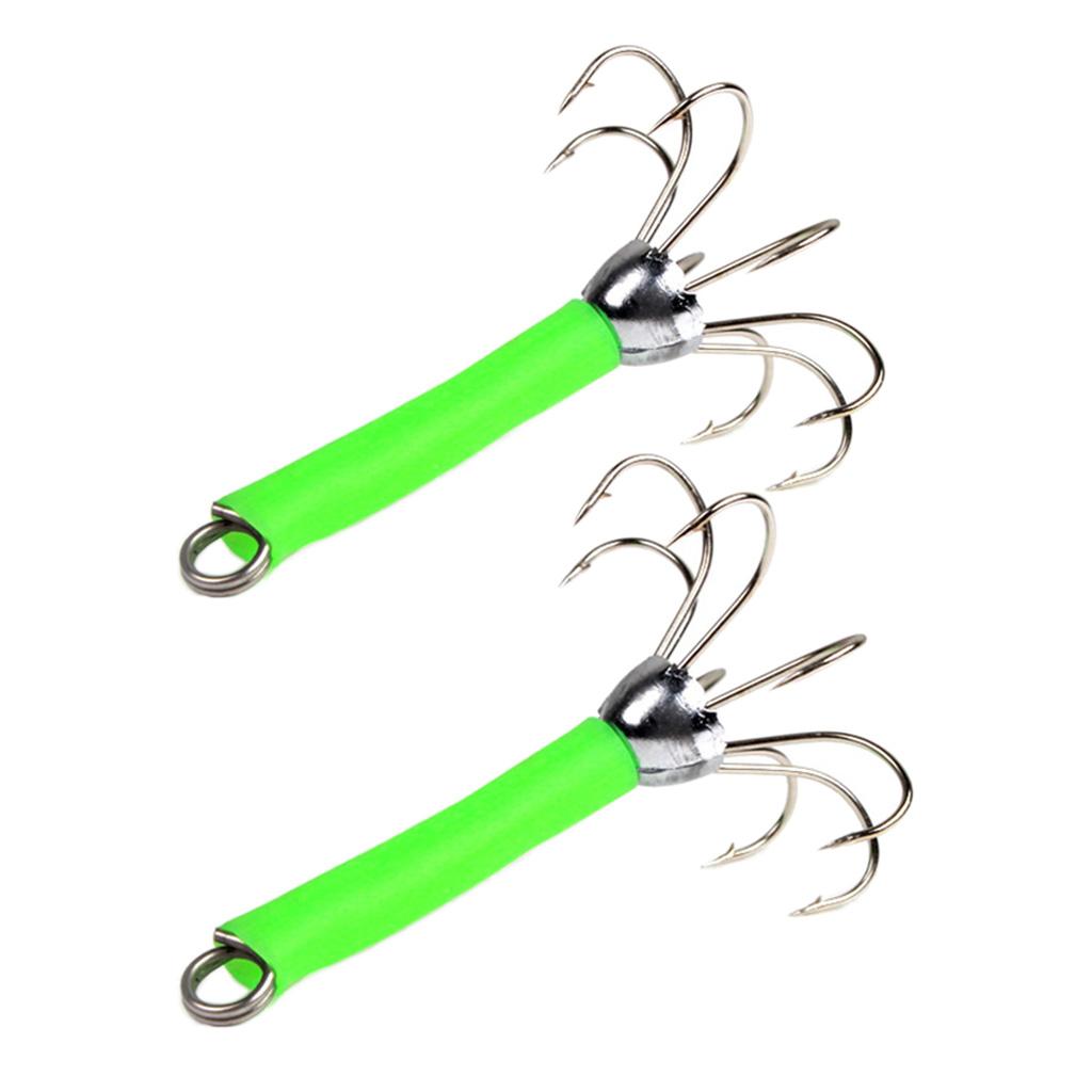 2 Pieces Fishing Lures Squid Jigs Hooks Freshwater Saltwater Bait Green