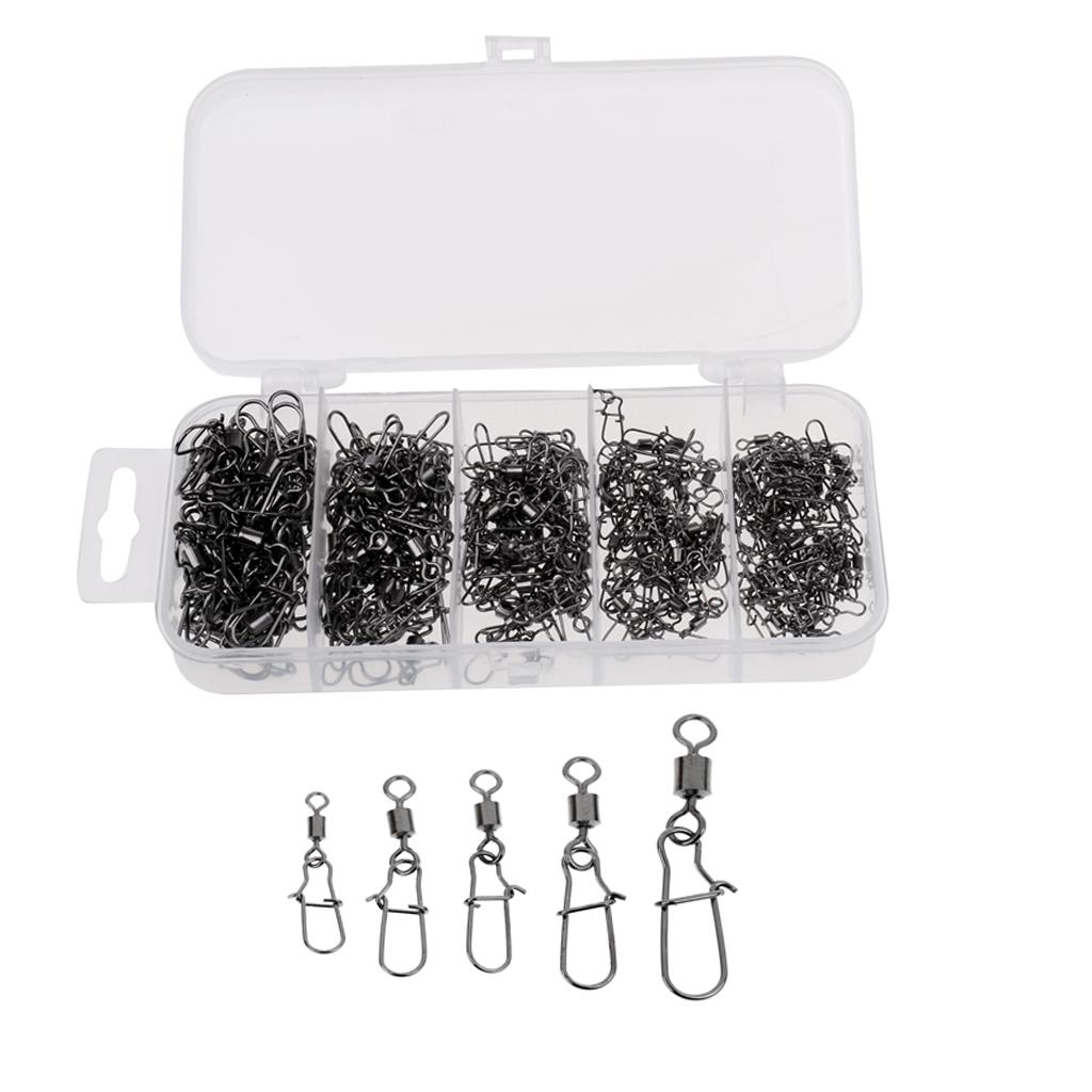 210Pcs/Box Fishing Swivels with Snaps Rolling Swivel Connector Hooked Snaps