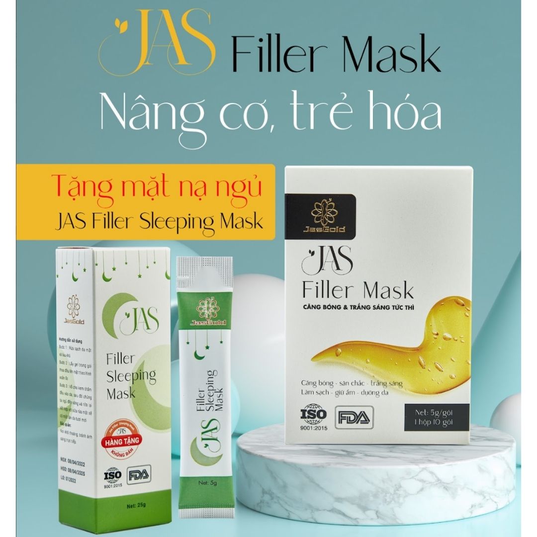 Mặt Nạ JAS FILLER MASK JASGOLD, Chống Lão Hóa Giảm Mụn Cấp Ẩm Dưỡng Da, 1 Hộp 10 Gói Tặng 1 Hộp 5 Mặt Nạ Ngủ