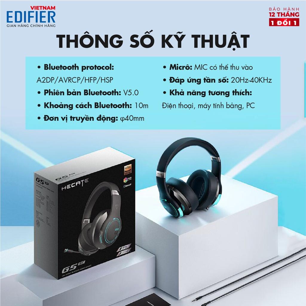 Tai nghe Gaming EDIFIER HECATE G5BT Thời lượng 40h Playtime, Đèn led RGB - Kết nối không dây và có dây - Hàng chính hãng