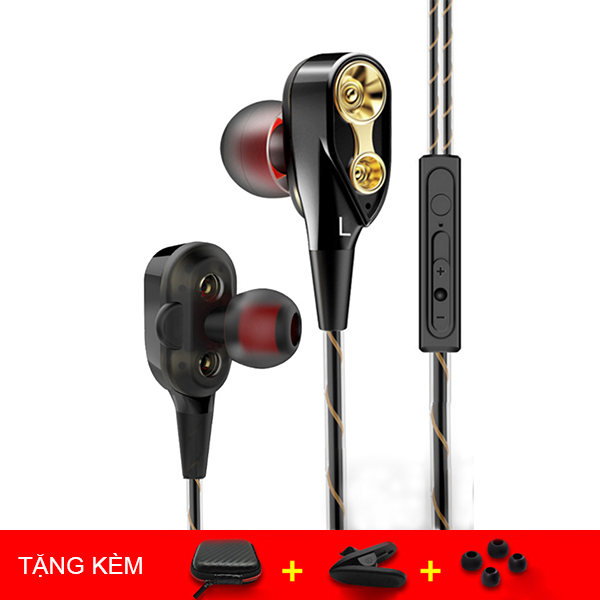 Tai nghe nhét tai có mic HIFI lõi kép siêu bass - Tặng kèm 4 đầu mút + Hộp đựng cao cấp