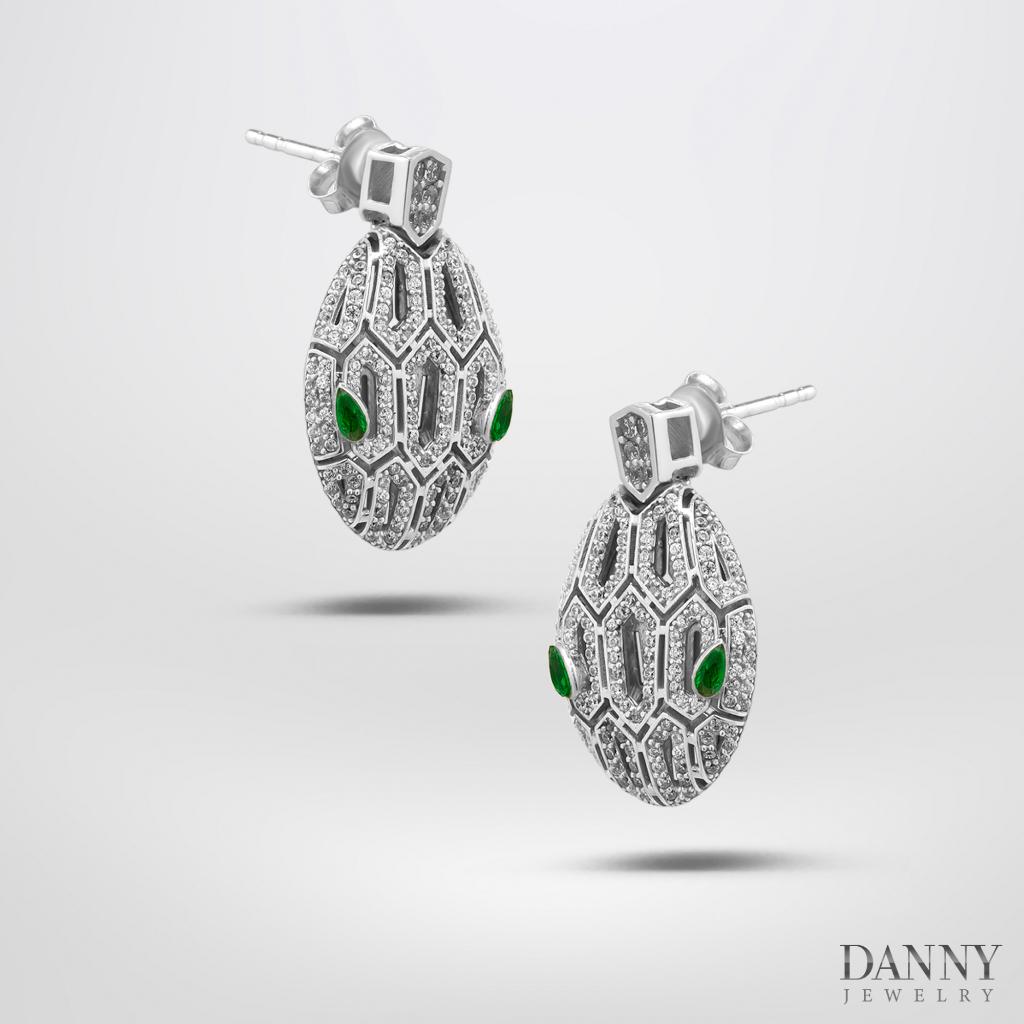 Bông Tai Nữ Danny Jewelry Bạc Thổ Nhĩ Kỳ Xi Rhodium Biểu Tượng Đầu Rắn Đính Đá CZ & Đá Zircon BT007TNK