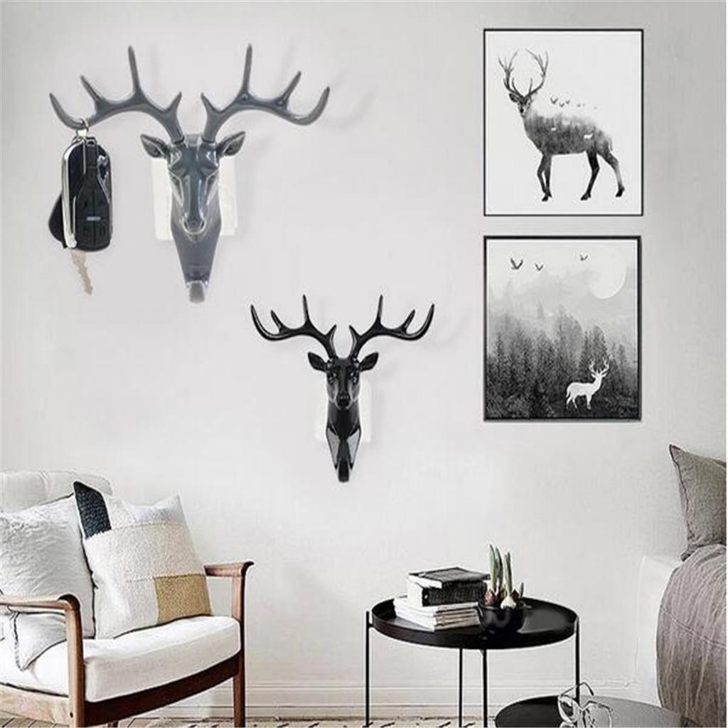 Animal Deer Stags Head Hook Hanger Rack Holder Wall Mount Home Decor Black
