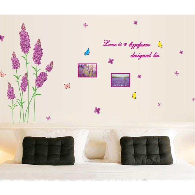 Decal trang trí tường Hoa LAVANDER Tím có khung ảnh