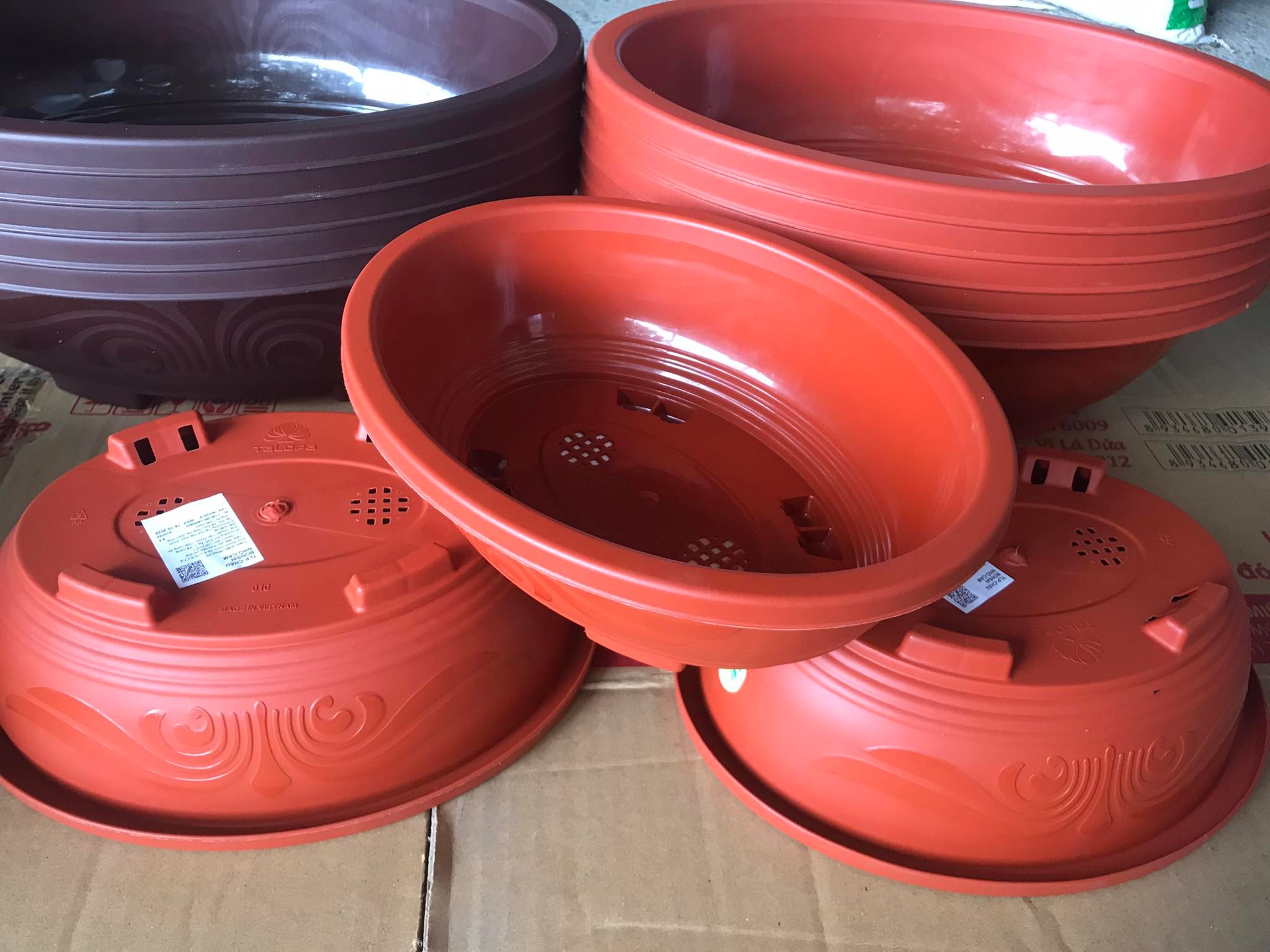 Chậu Nhựa Bonsai Hình Oval, Chậu trồng cây kiểng BONSAI, cây trang trí KT 24 X 18 X8 H MÀU ĐỎ