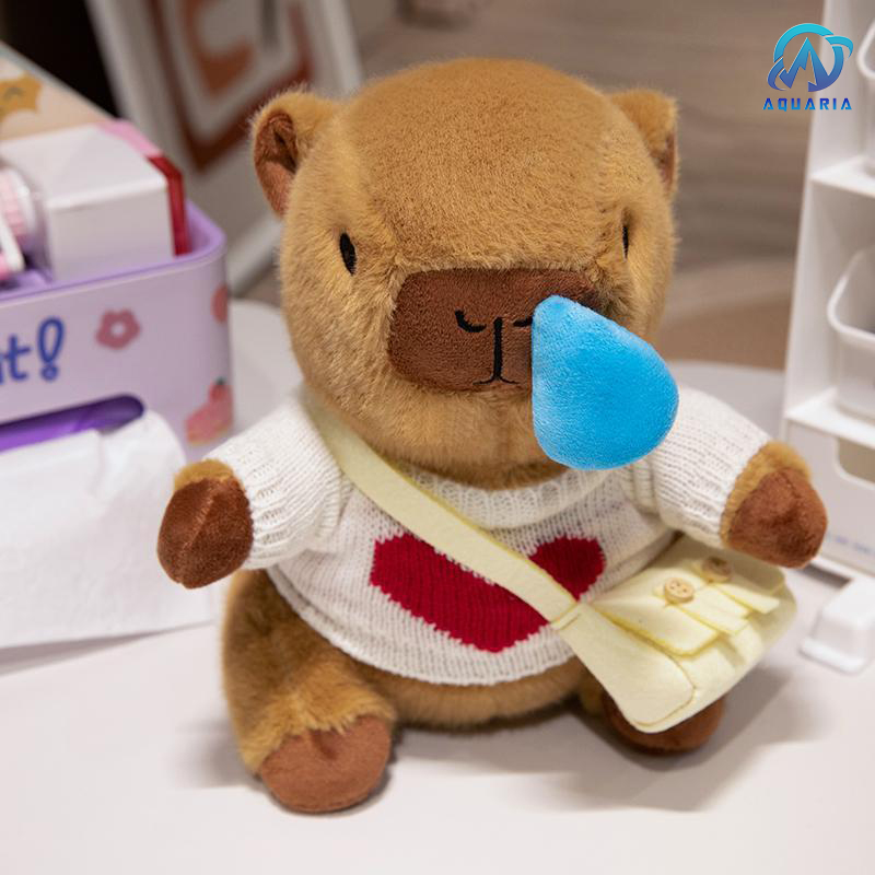 Gấu Bông Thú Nhồi Bông Capybara Mặc Áo Len Đeo Túi Có Thể Kéo Mũi Siêu Đáng Yêu 25cm (Mẫu Áo Len Ngẫu Nhiên)