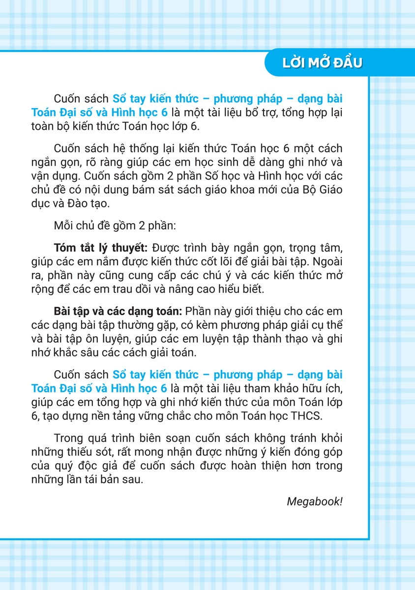 Sổ Tay Kiến Thức - Phương Pháp - Dạng Bài Đại Số Và Hình Học Toán 6_MEGABOOK