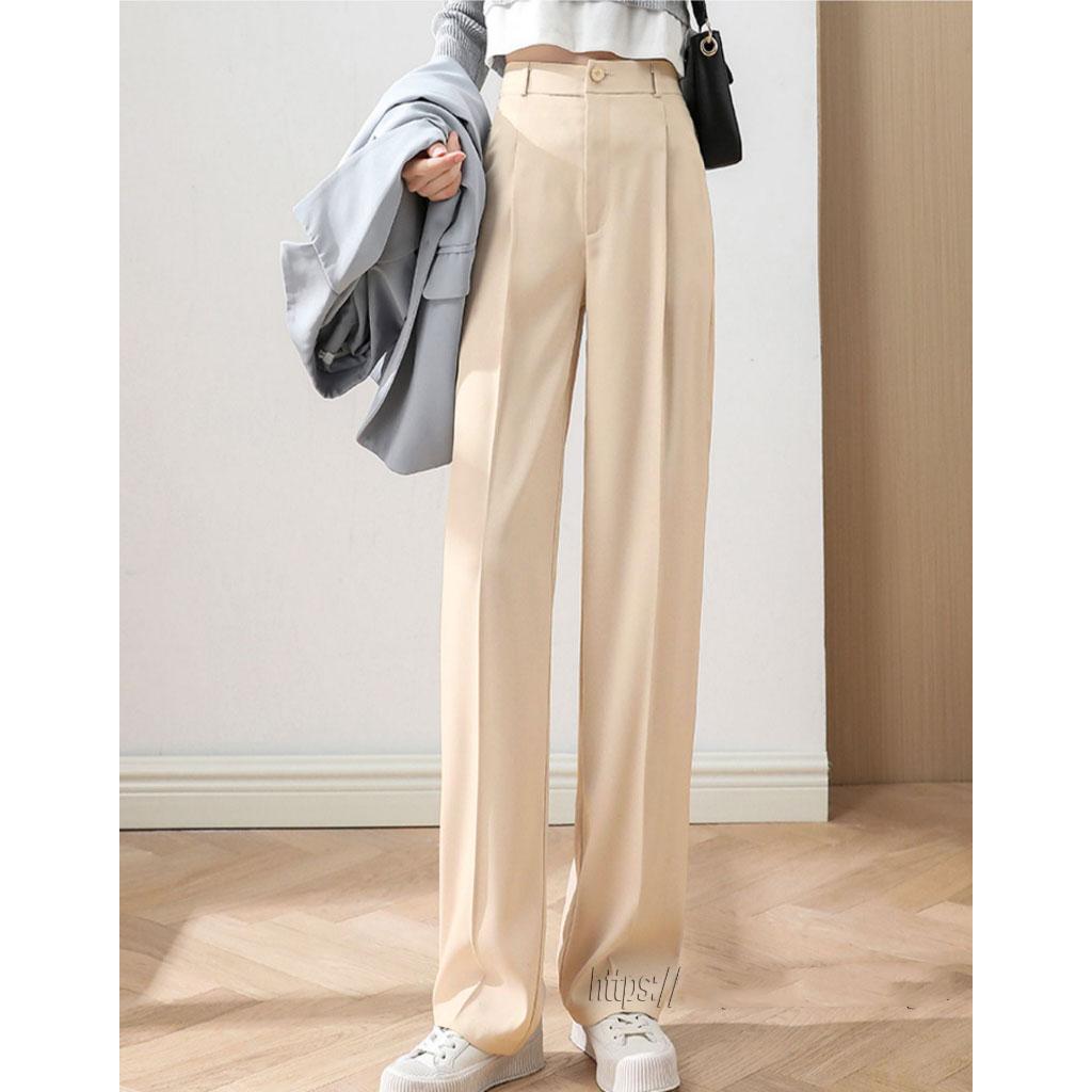 (bigsize) Quần ống rộng suông nữ lưng cao dáng dài culottes có khóa trước cạp co giãn