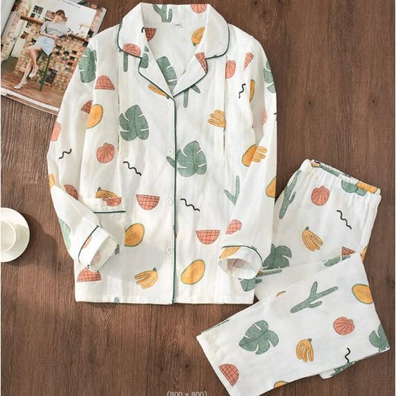 Bộ đồ bầu sau sinh và cho con bú ti XÔ NHẬT thô đũi Đẹp, mát -, Pijama mặc nhà dài tay cho mẹ Bigsize