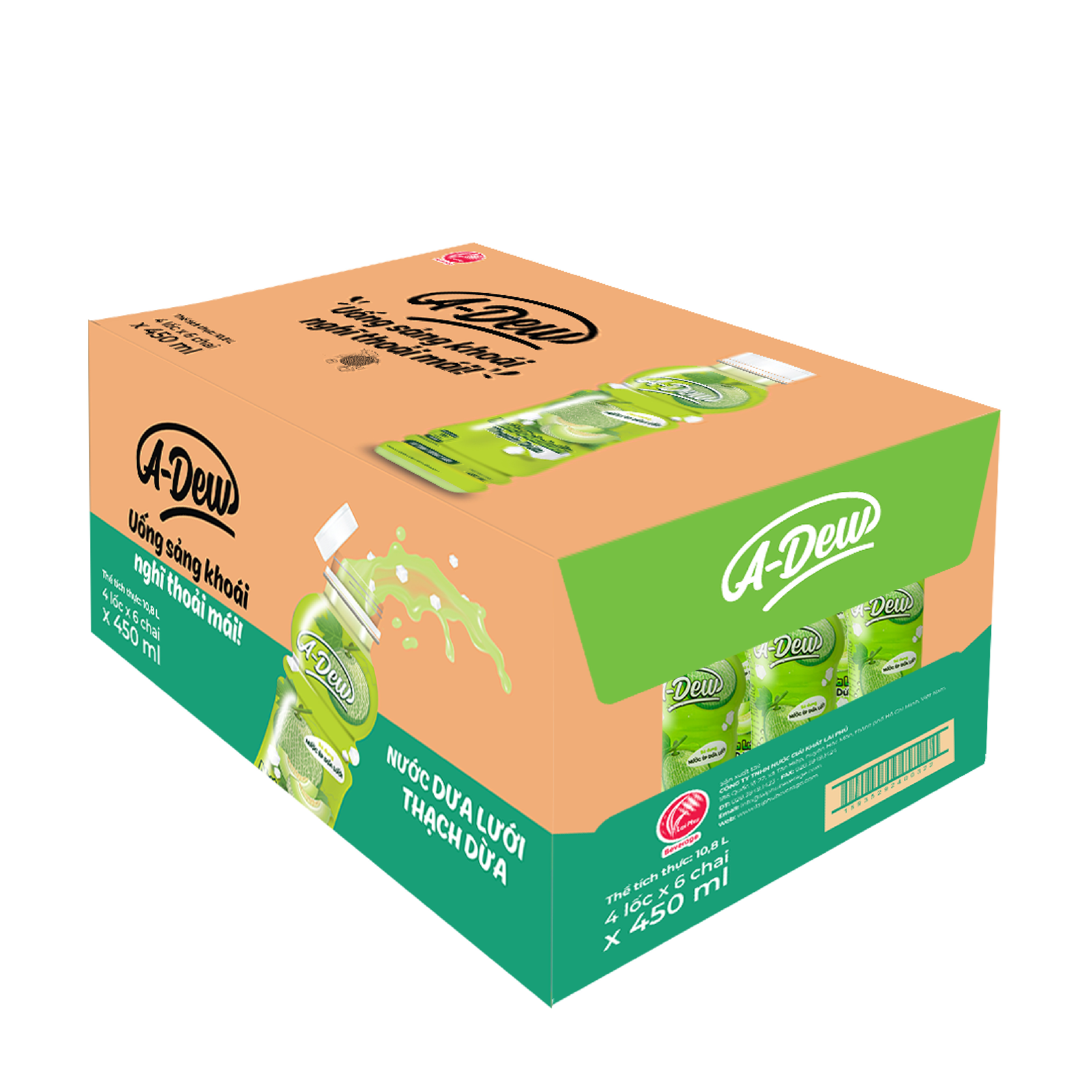 Nước Dưa Lưới Thạch Dừa A-Dew Chai 450ml - Lốc 6 Chai