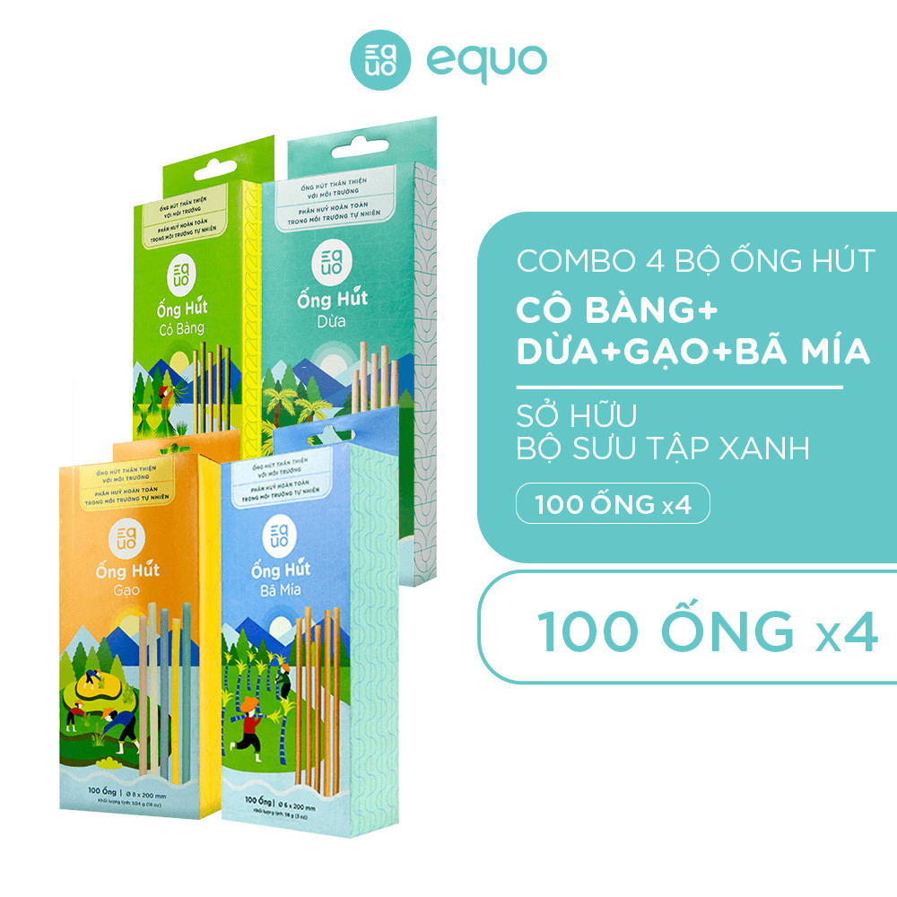 Combo 4 hộp ống hút EQUO 100 ống - Sở hữu bộ sưu tập xanh tiết kiệm hơn 100k