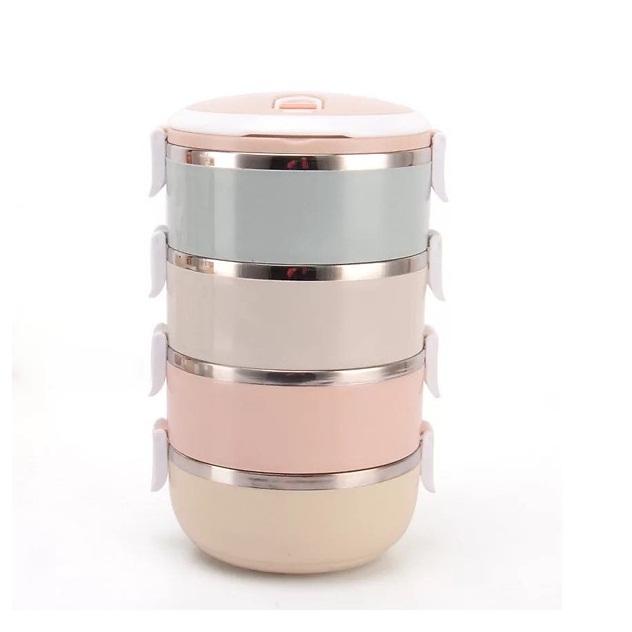 Hộp Đựng Thức Ăn Giữ Nhiệt 4 Tầng Lúa Mạch Ruột Inox Mới - Hàng Loại 1