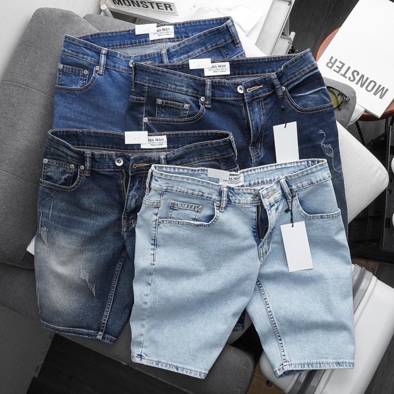 Quần short nam xanh trơn slimfit chất jean co giãn hàng vnxk cao cấp