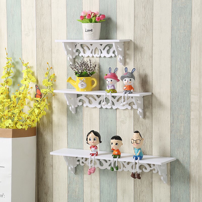 Bộ 3 kệ thanh ngang hoa văn trắng trang trí tường