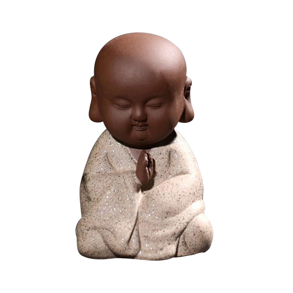 Ceramic Small Buddha Statue Small Monk Figurine Tea Pet Decor