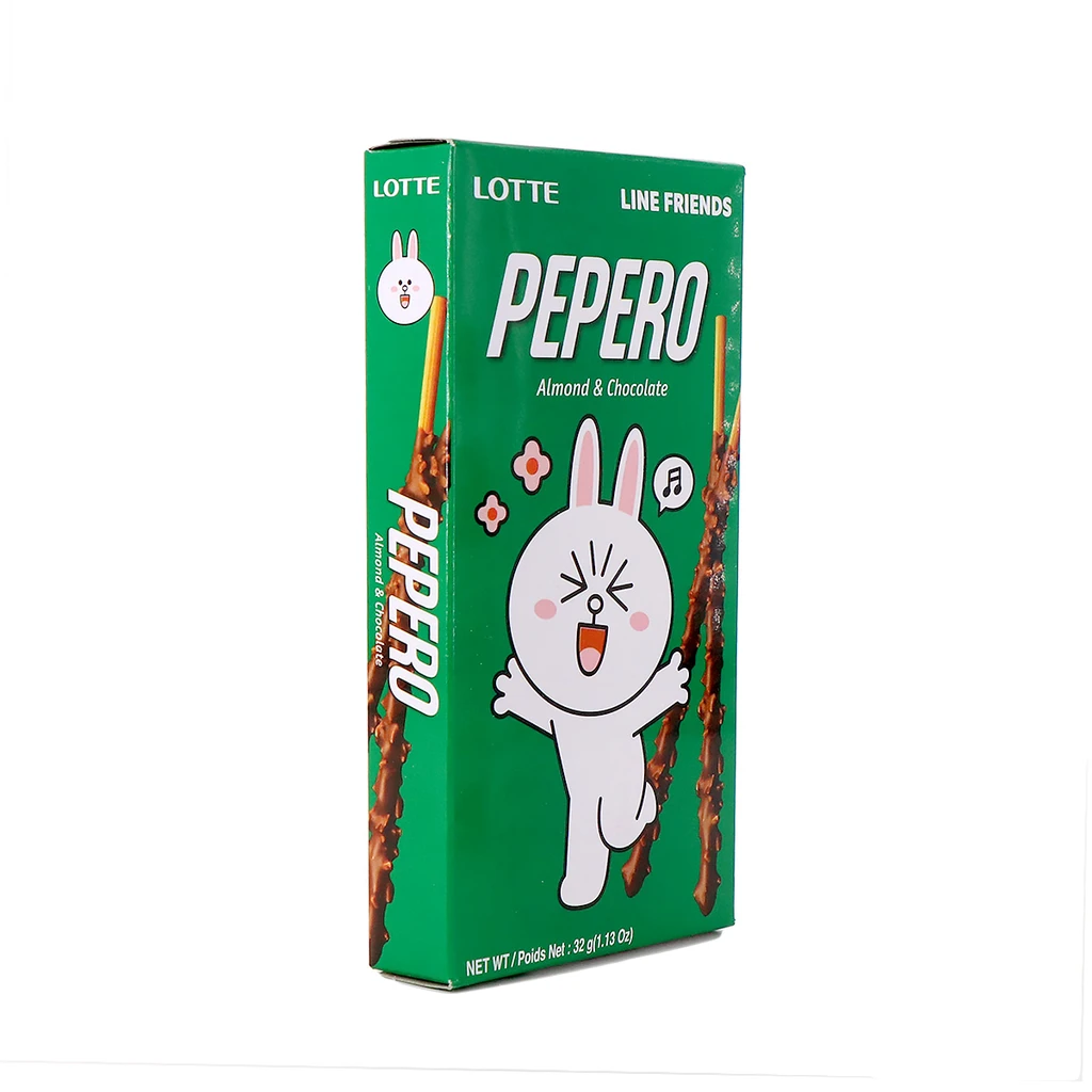 Combo 6 hộp Bánh que Lotte Pepero vị Almond &amp; Chocolate 32gr (Phiên bản Line Friends)