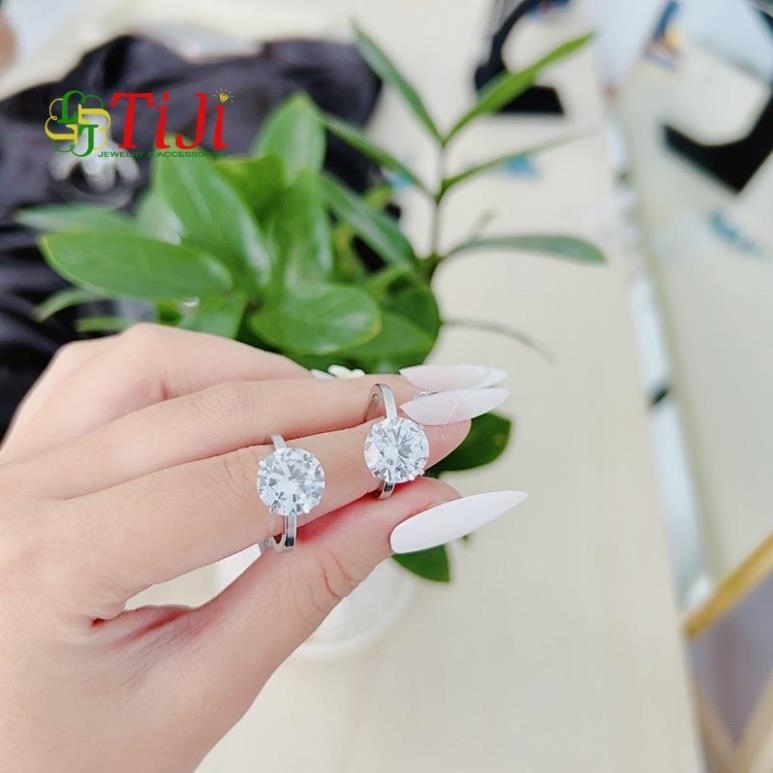 Nhẫn nữ inox mặt đá lớn 10 ly sáng đẹp không đen không gỉ sét