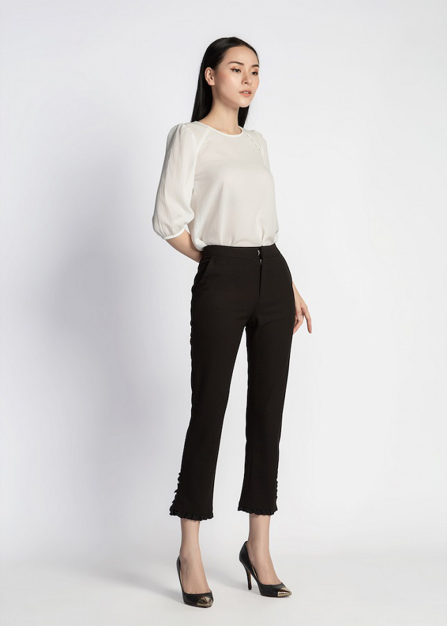 Quần Dài Bèo Gấu De Leah - Đen