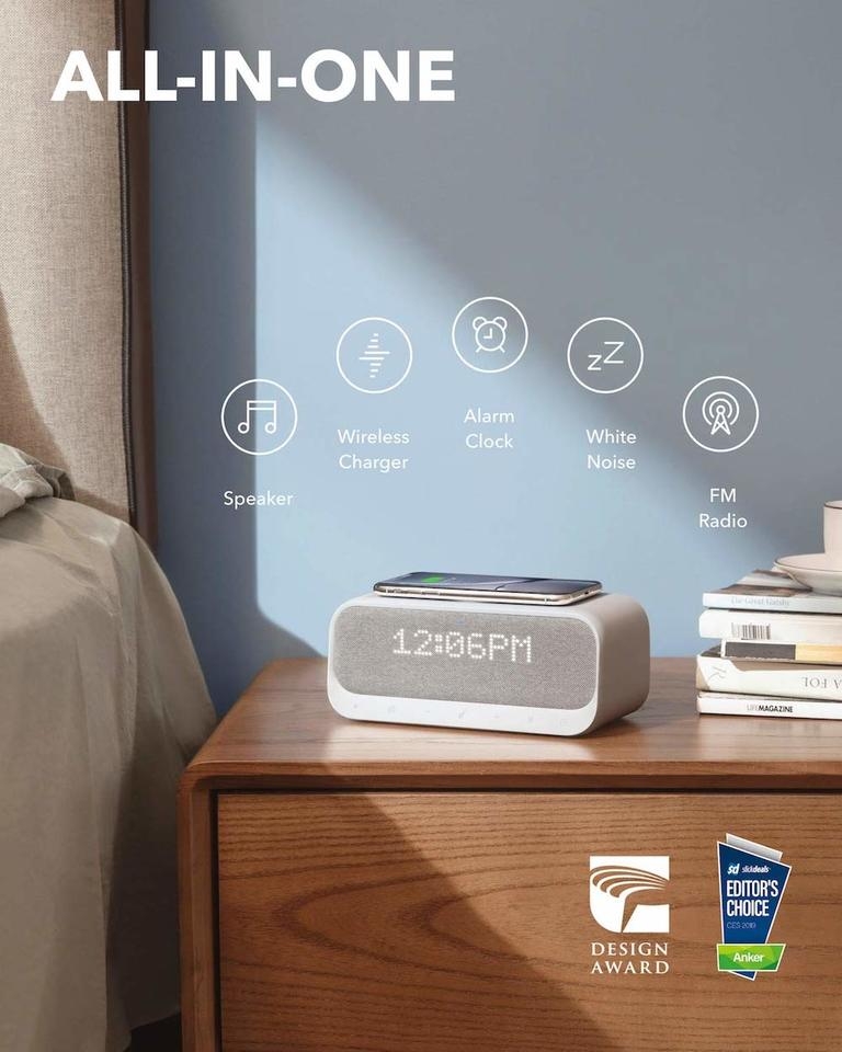 Loa bluetooth SOUNDCORE Wakey (by Anker) 10W kiêm Sạc nhanh không dây và Đồng hồ báo thức - A3300